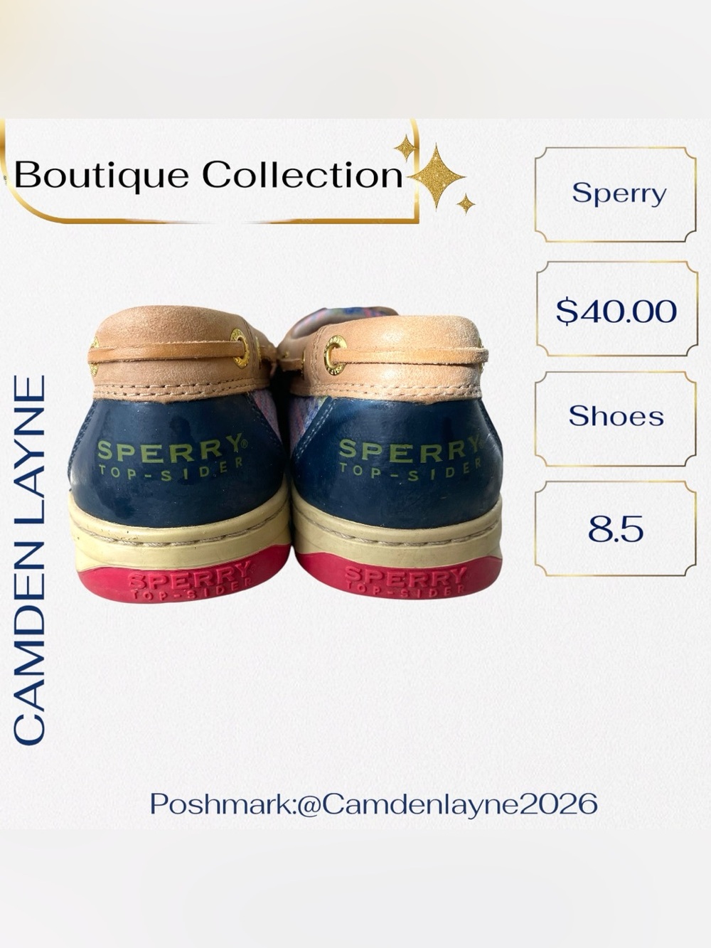 Sperry Women’s Tan, Navy & Multicolor Sequin Boat Shoe - Picture 4 of 5